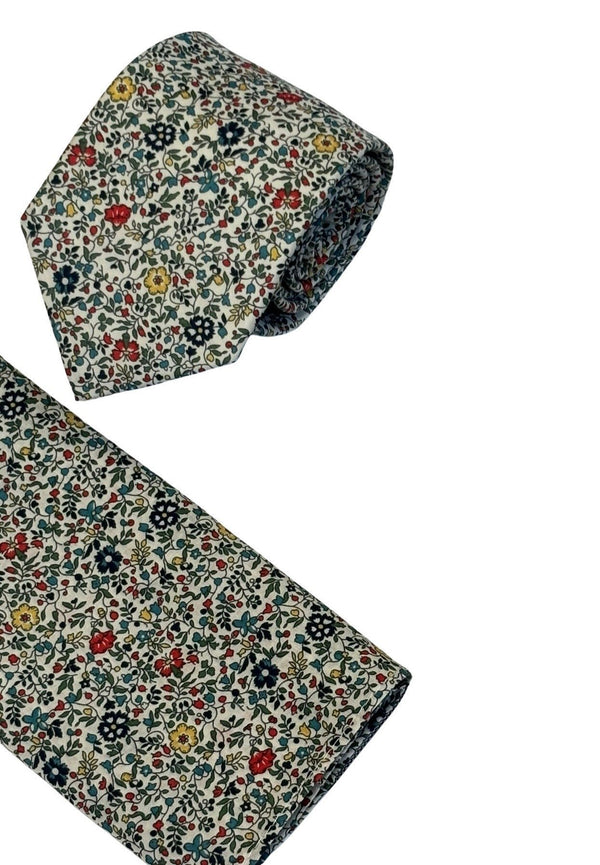 liberty style ditsy floral english wildflower design tie and matching pocket square